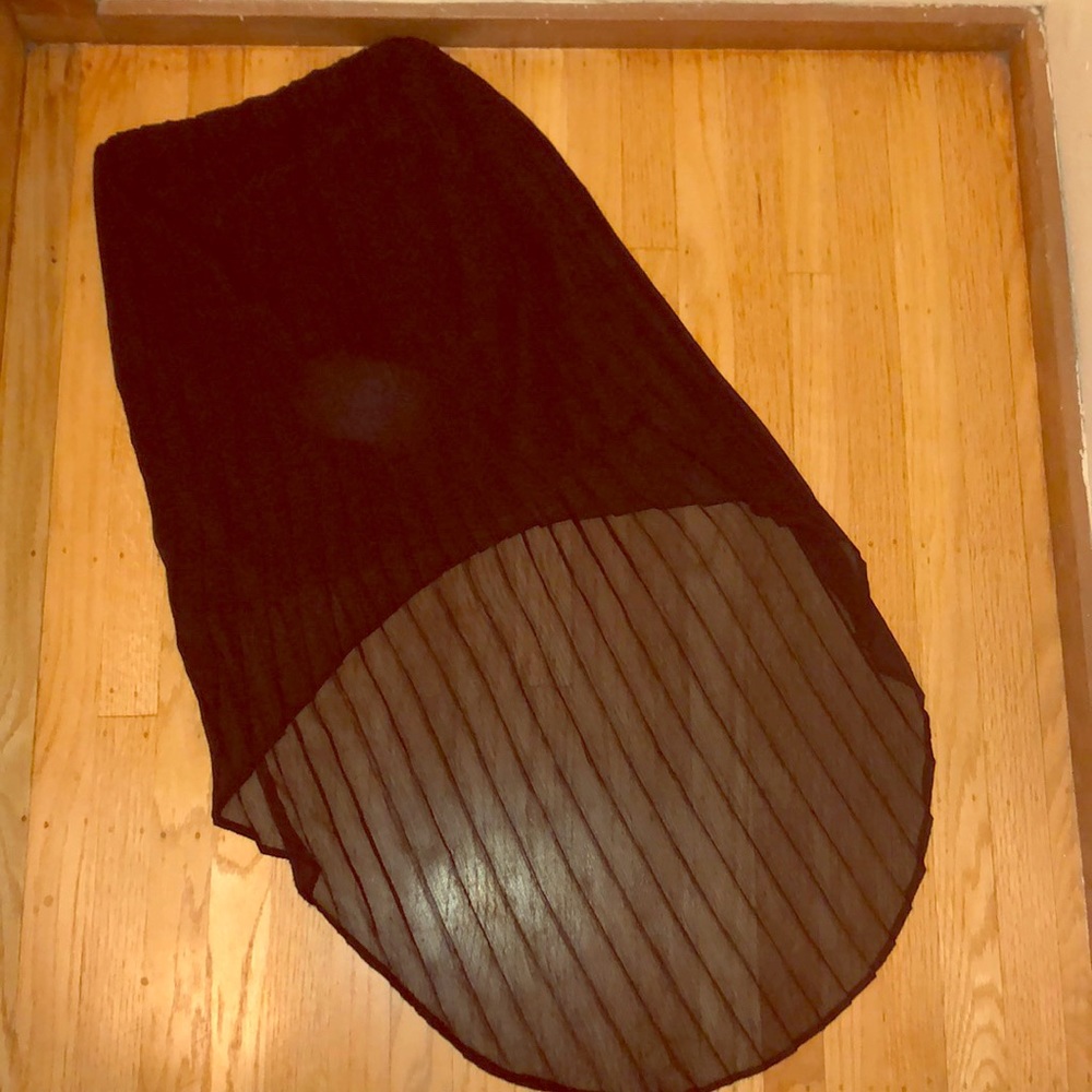 Pleated Black Sheer High-Low Skirt
